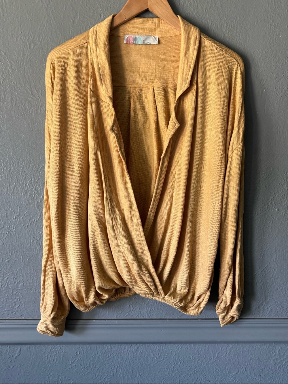Free People Beach NWT Surplice Waffle Top Light Yellow Size S